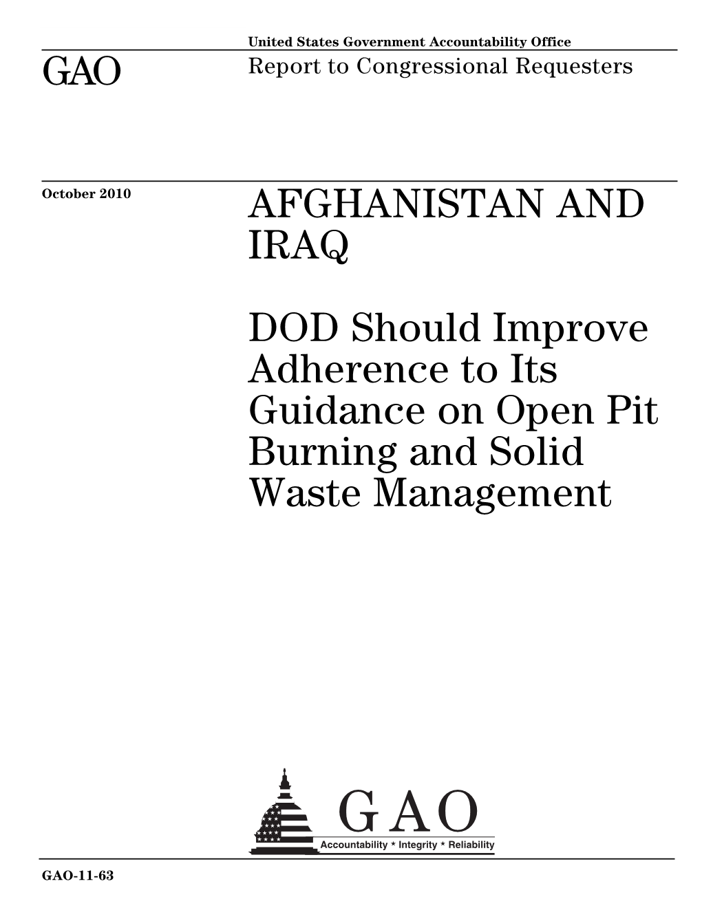 DOD Should Improve Adherence to Its Guidance on Open Pit Burning and Solid Waste Management