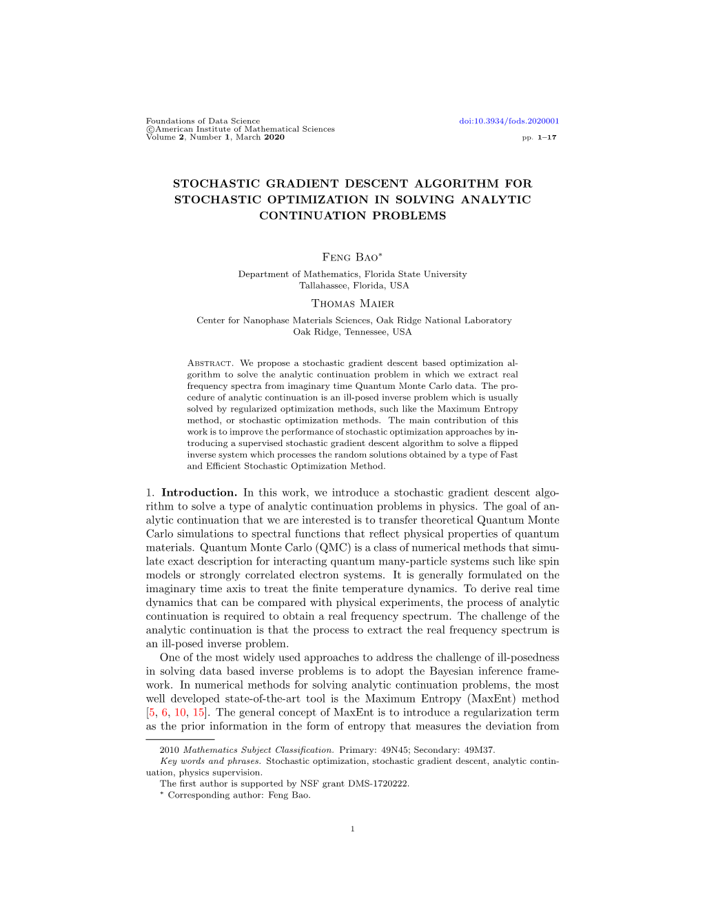 Stochastic Gradient Descent Algorithm for Stochastic Optimization in Solving Analytic Continuation Problems