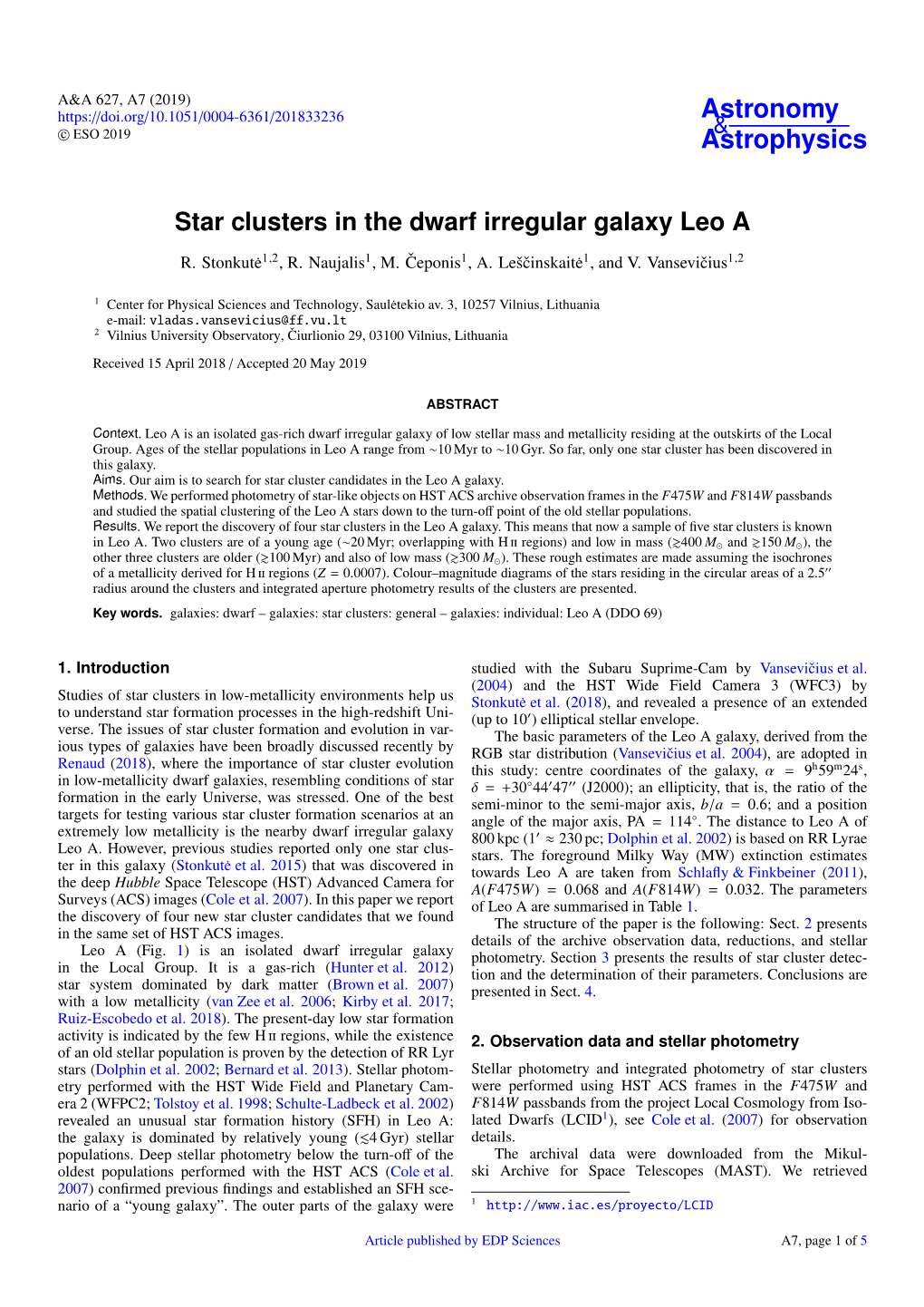 Star Clusters in the Dwarf Irregular Galaxy Leo A