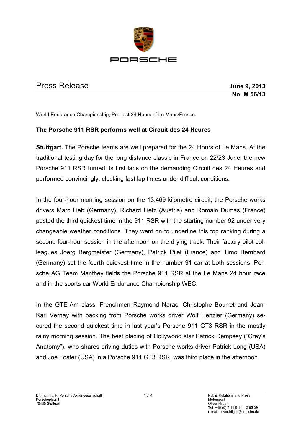 Press Release June 9, 2013 No