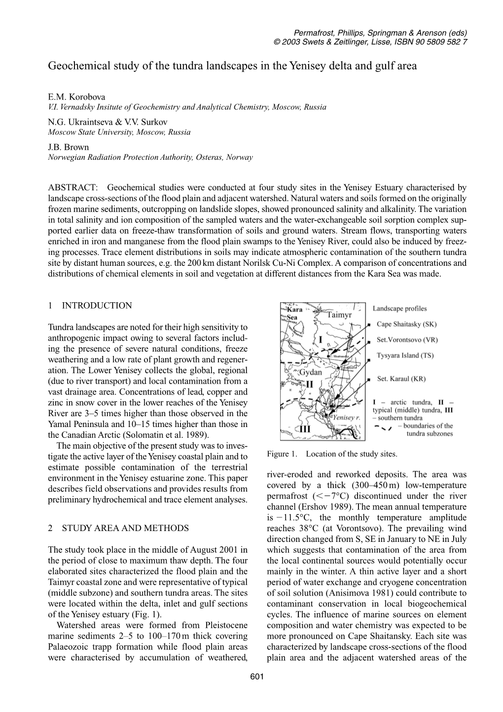 Geochemical Study of the Tundra Landscapes in the Yenisey Delta and Gulf Area