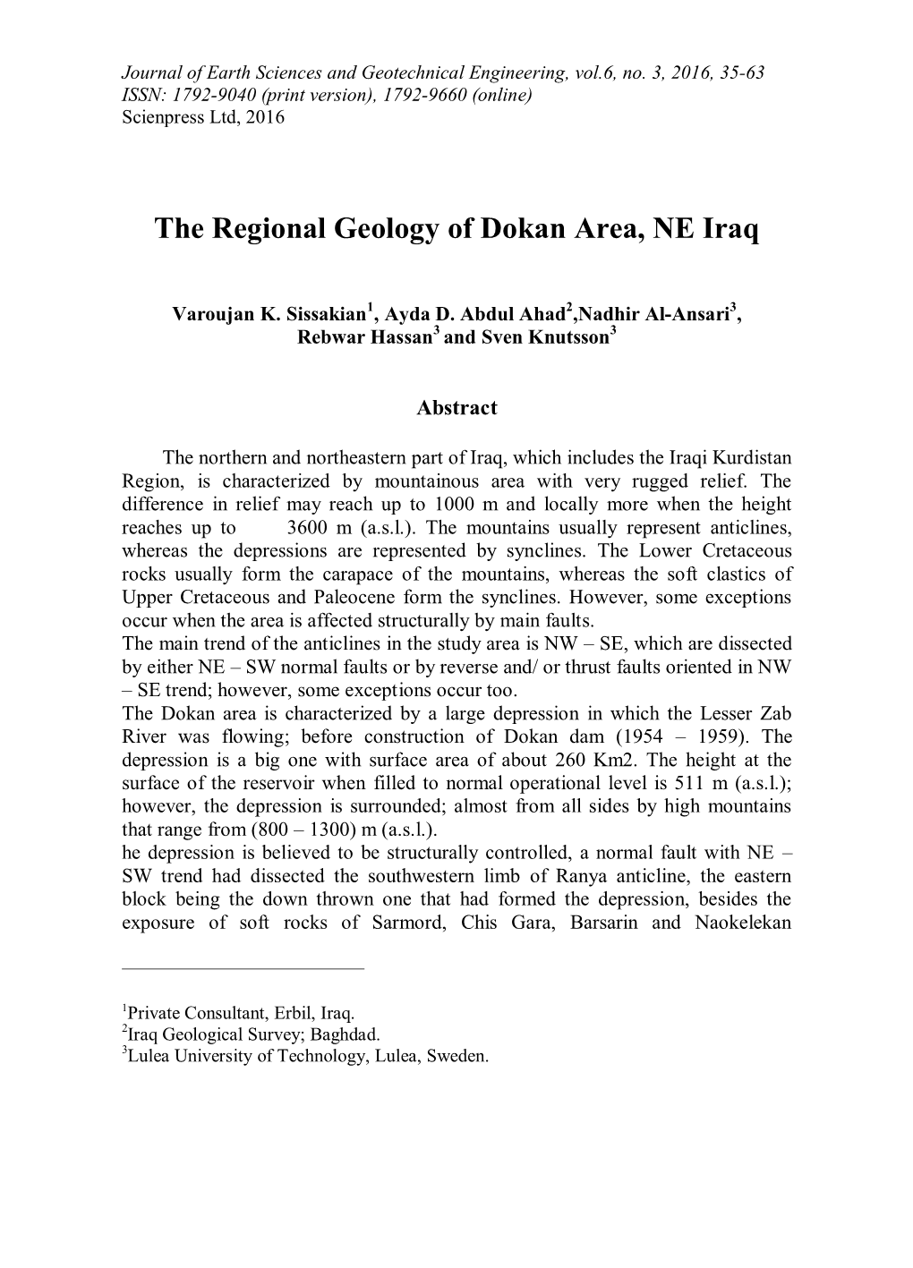 The Regional Geology of Dokan Area, NE Iraq