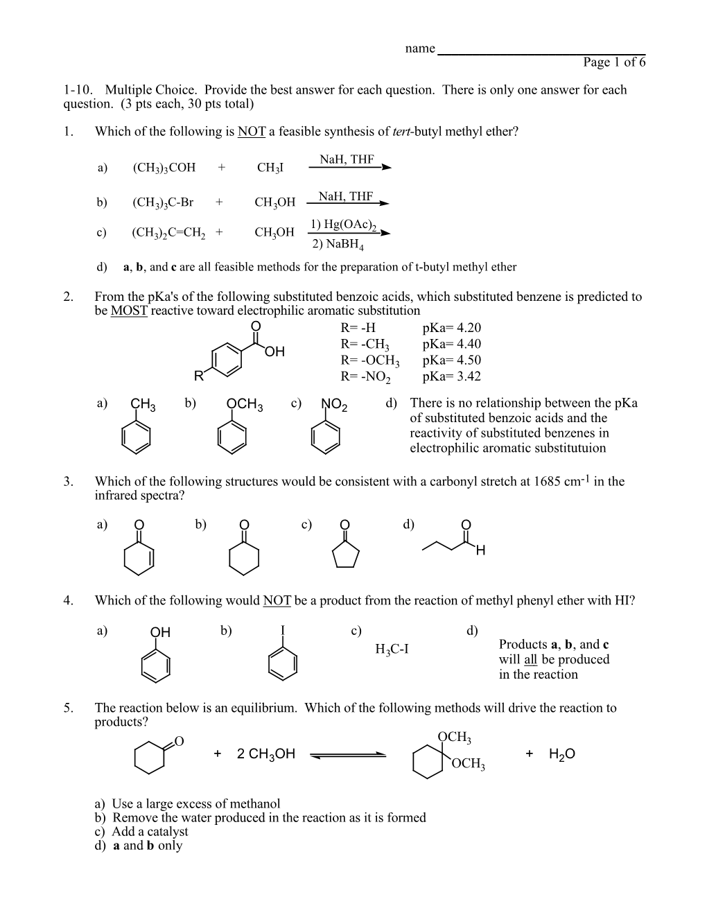 Name Page 1 of 6 1-10. Multiple Choice