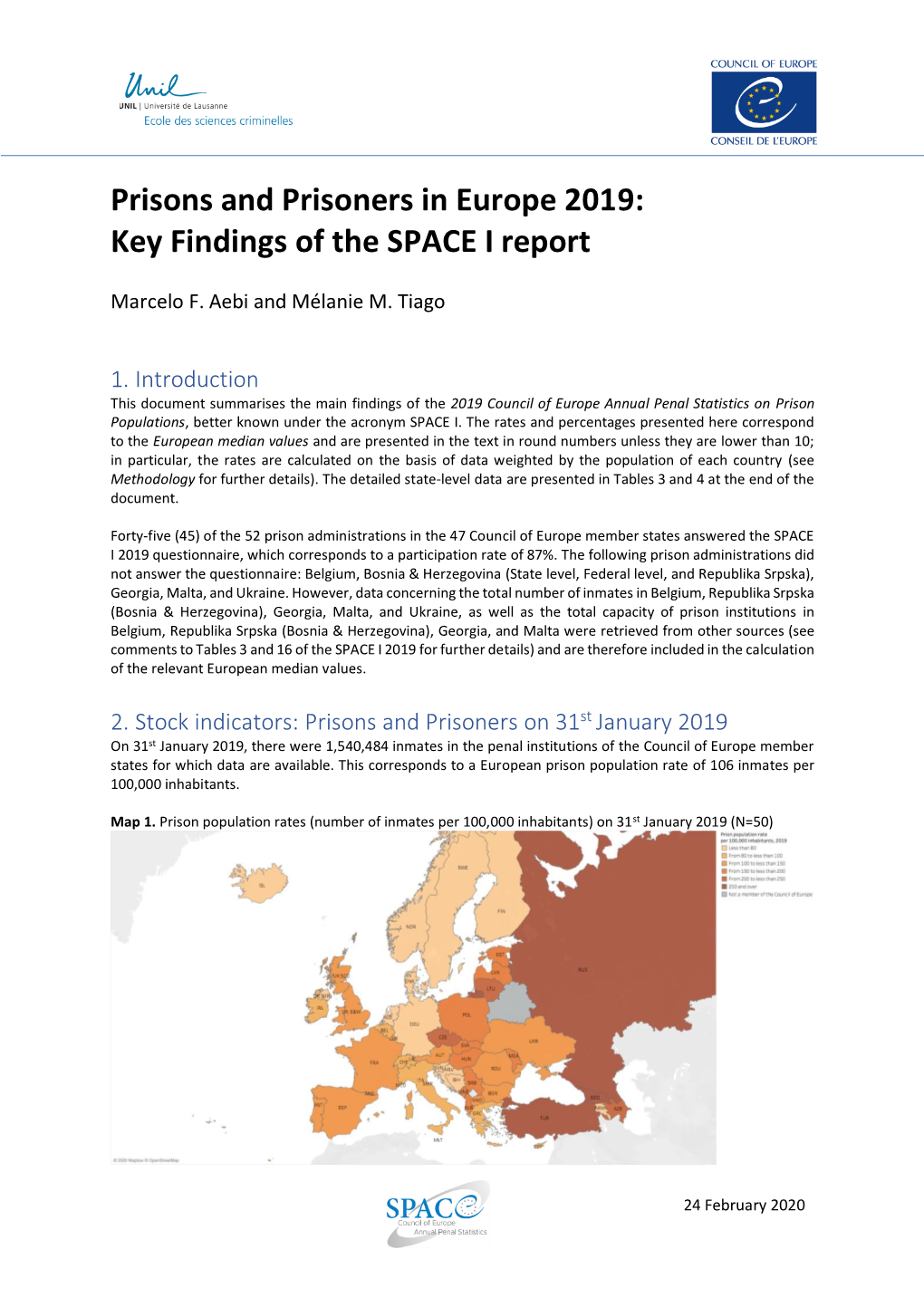 Prisons and Prisoners in Europe 2019: Key Findings of the SPACE I Report