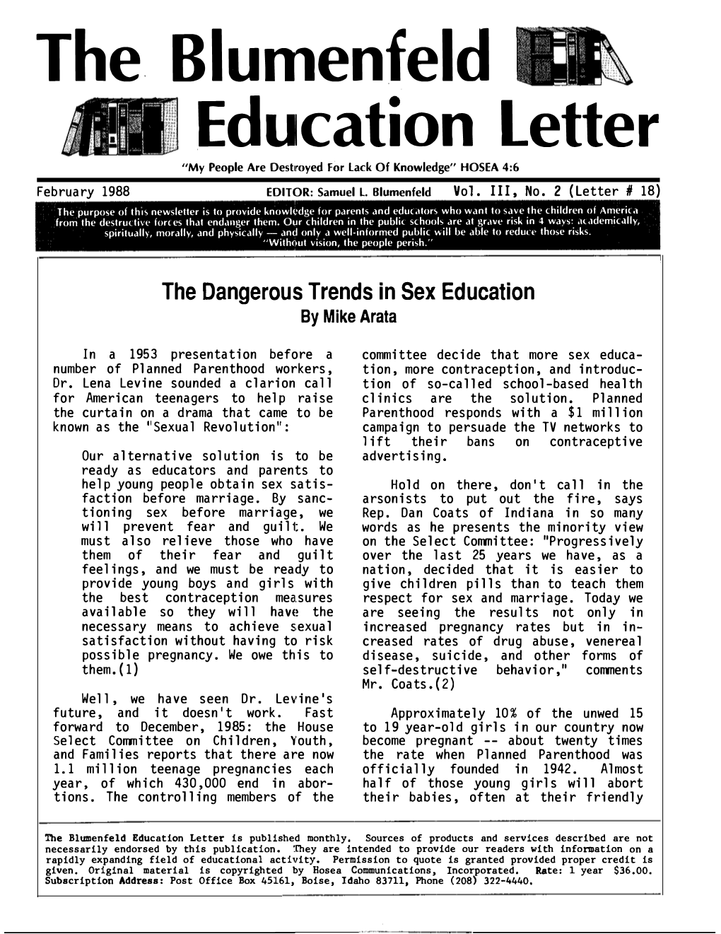 The Blumenfeld Education Letter