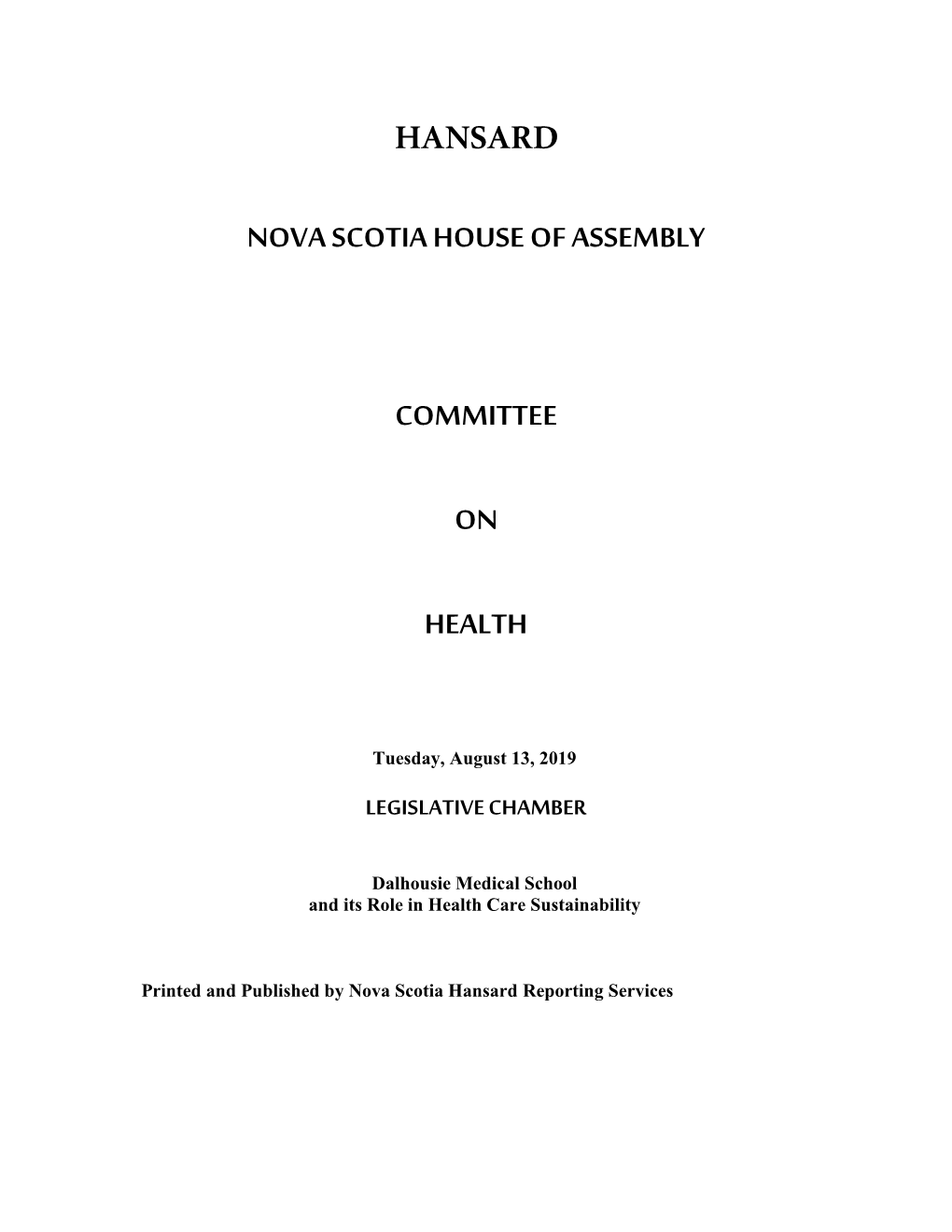Health Committee Backup
