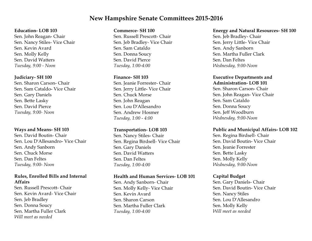 New Hampshire Senate Committees 2015-2016