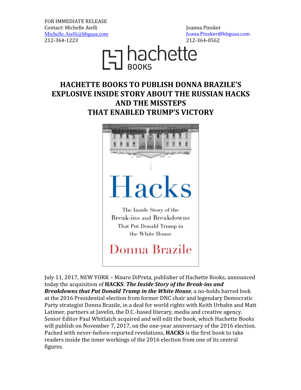 Hachette Books to Publish Donna Brazile's HACKS