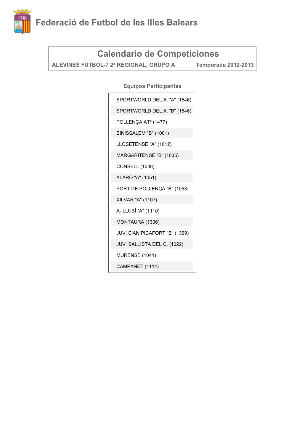 Calendario De Competición