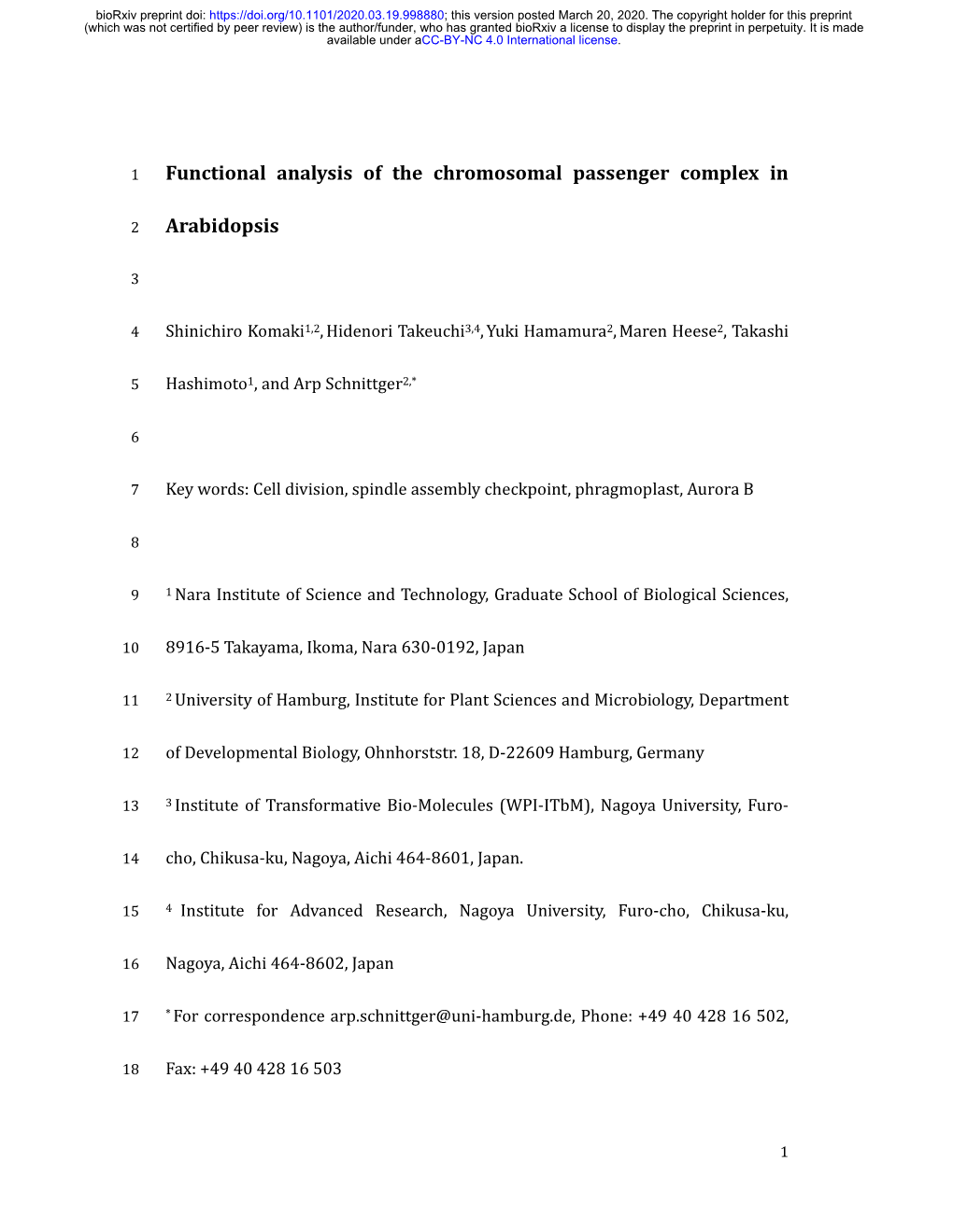 Functional Analysis of the Chromosomal Passenger Complex in Arabidopsis