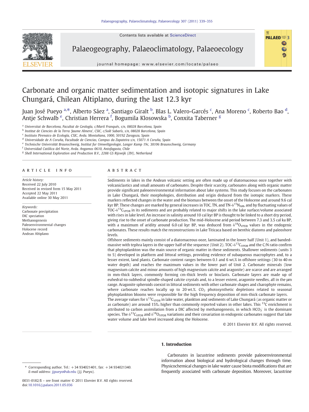 Carbonate and Organic Matter Sedimentation and Isotopic Signatures in Lake Chungará, Chilean Altiplano, During the Last 12.3 Kyr