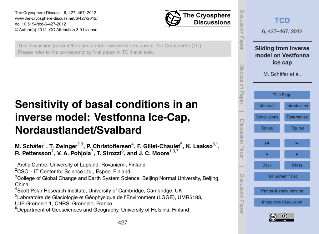 Sliding from Inverse Model on Vestfonna Ice Cap