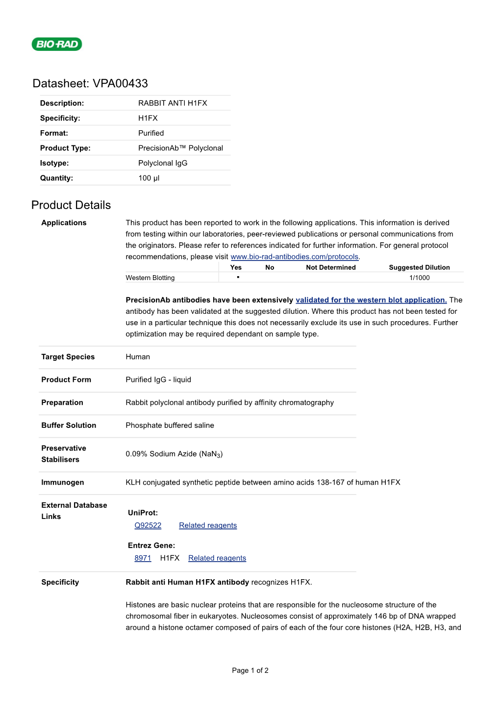 Datasheet: VPA00433 Product Details