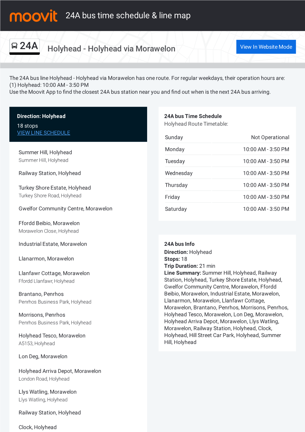 24A Bus Time Schedule & Line Route