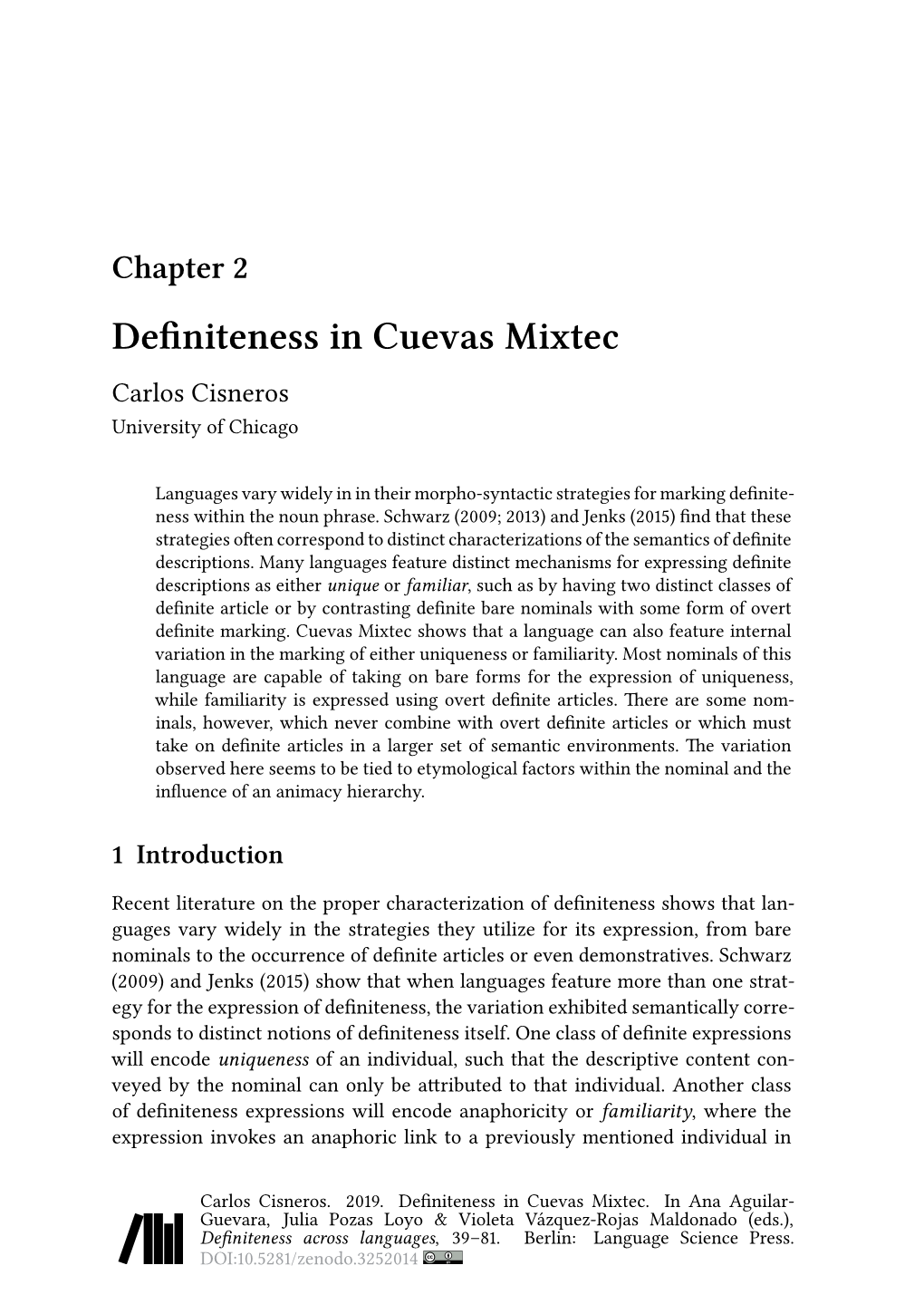 Definiteness in Cuevas Mixtec Carlos Cisneros University of Chicago