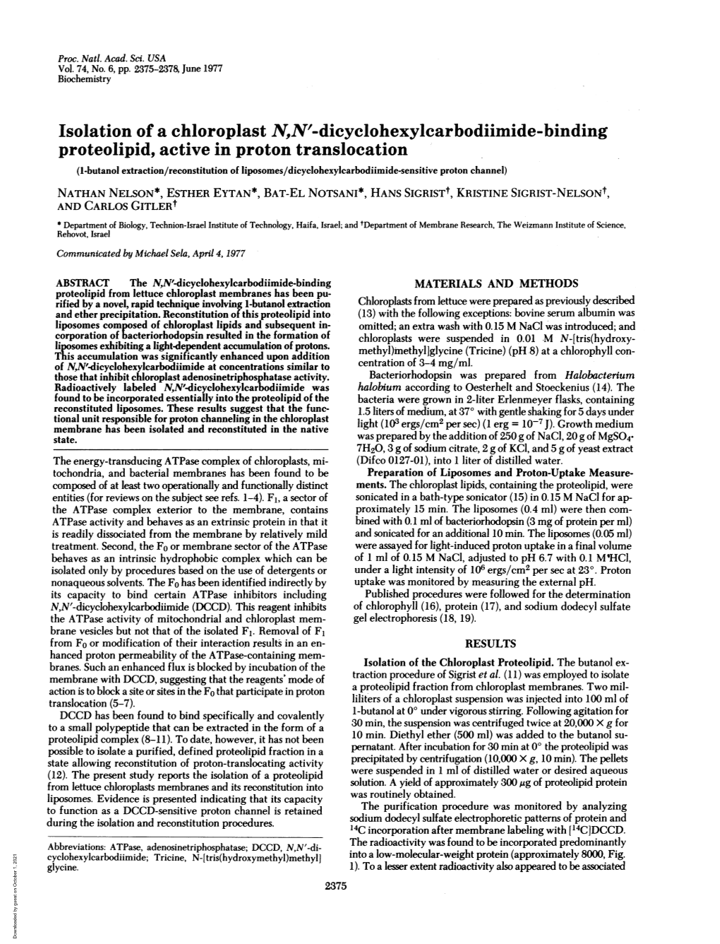 Isolation of a Chloroplast N,N'-Dicyclohexylcarbodiimide