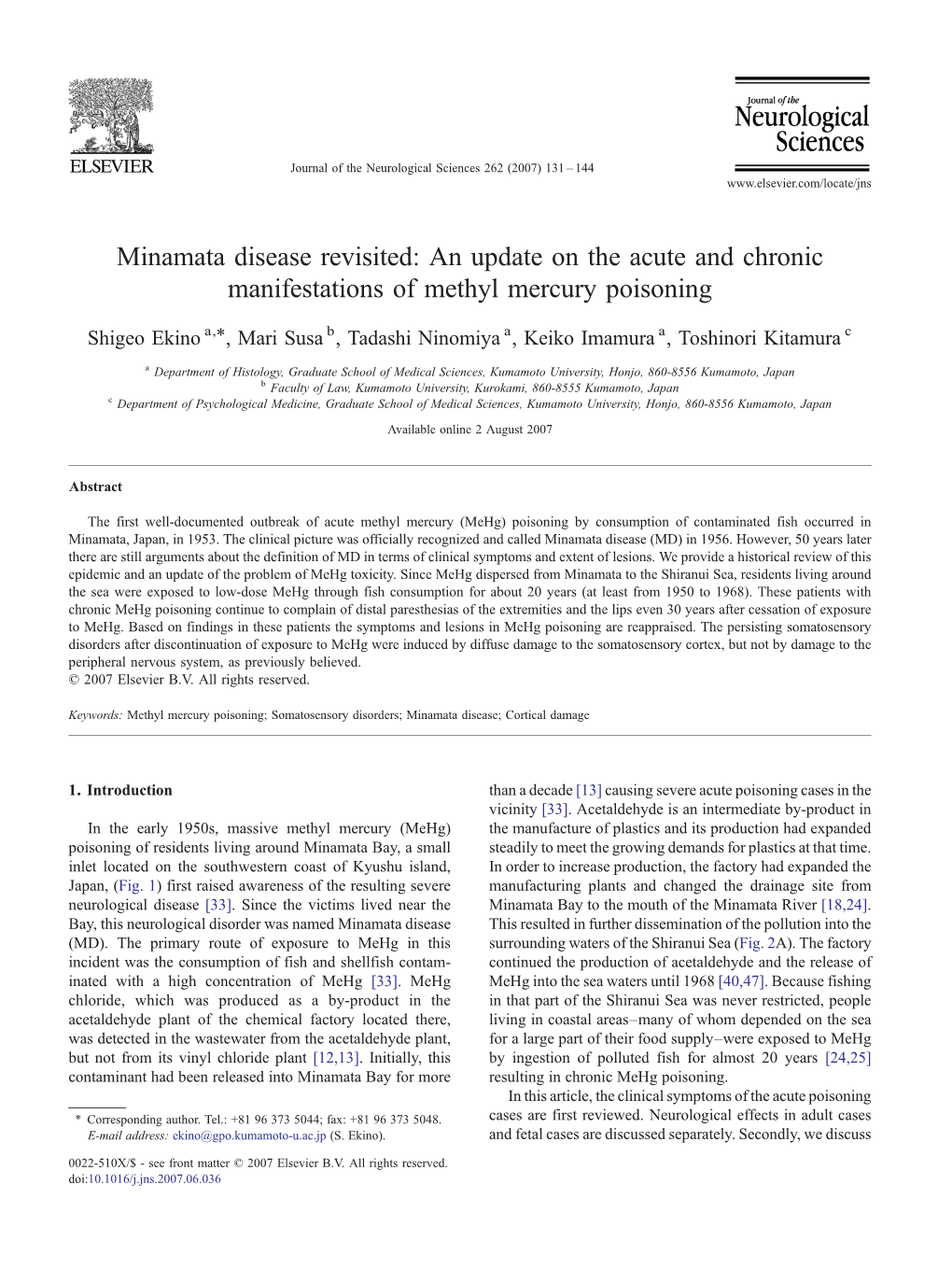 Minamata Disease Revisited: an Update on the Acute and Chronic