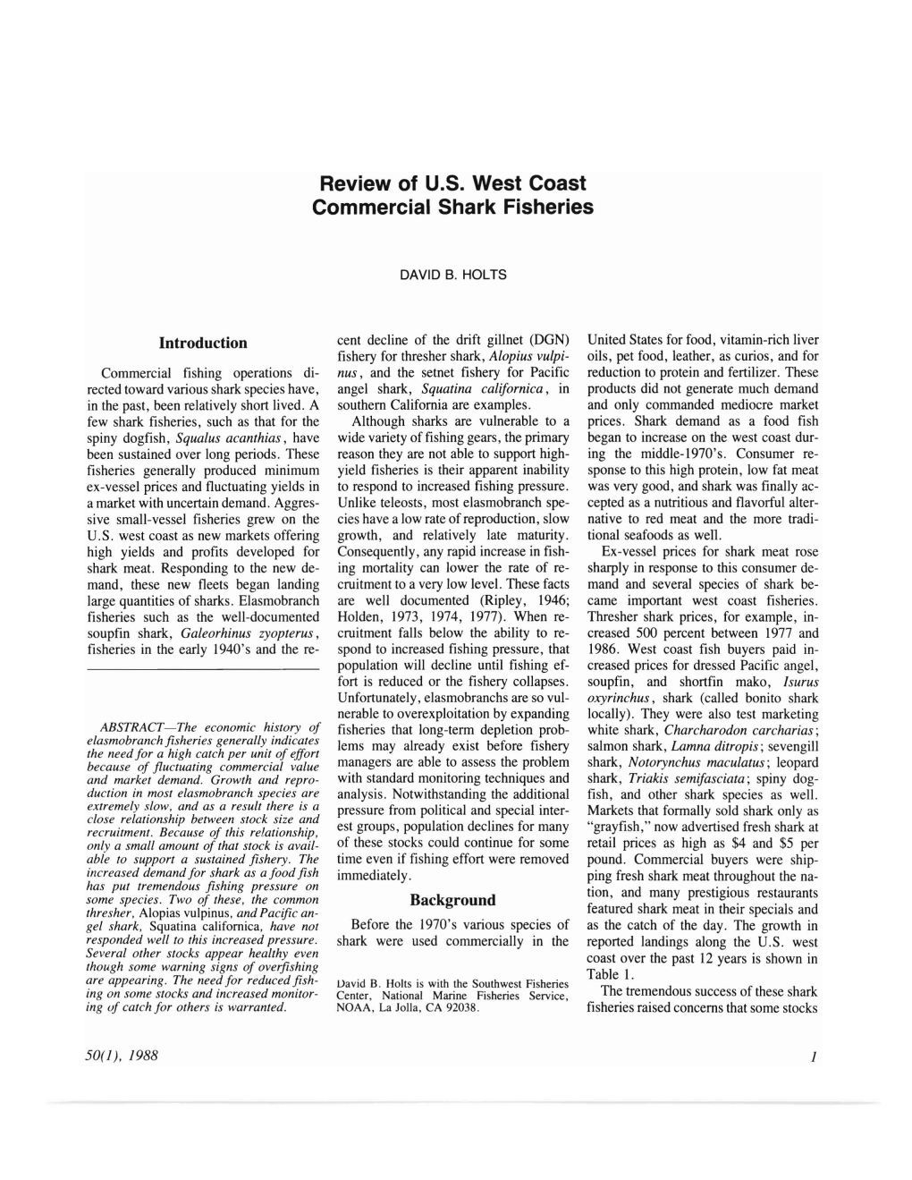 Review of U.S. West Coast Commercial Shark Fisheries