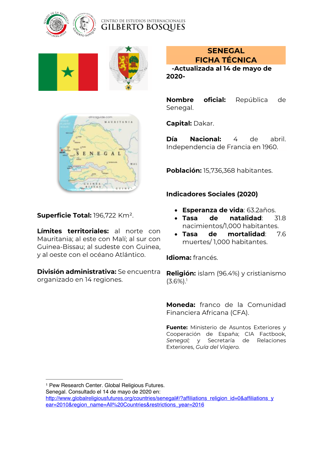 SENEGAL FICHA TÉCNICA -Actualizada Al 14 De Mayo De 2020