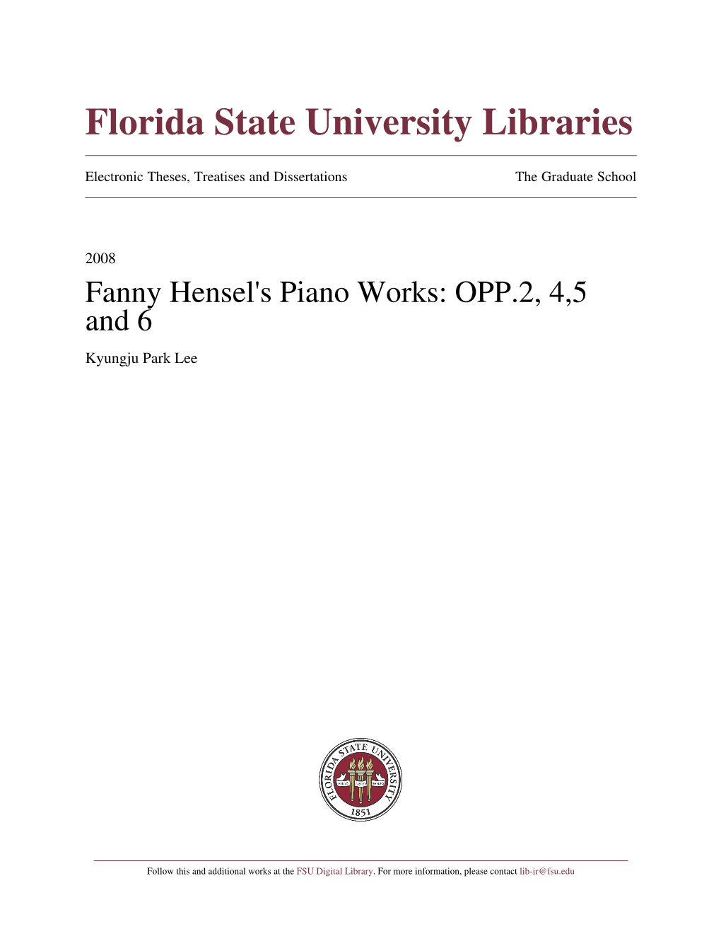 Fanny Hensel's Piano Works: Opp. 2, 4, 5 and 6