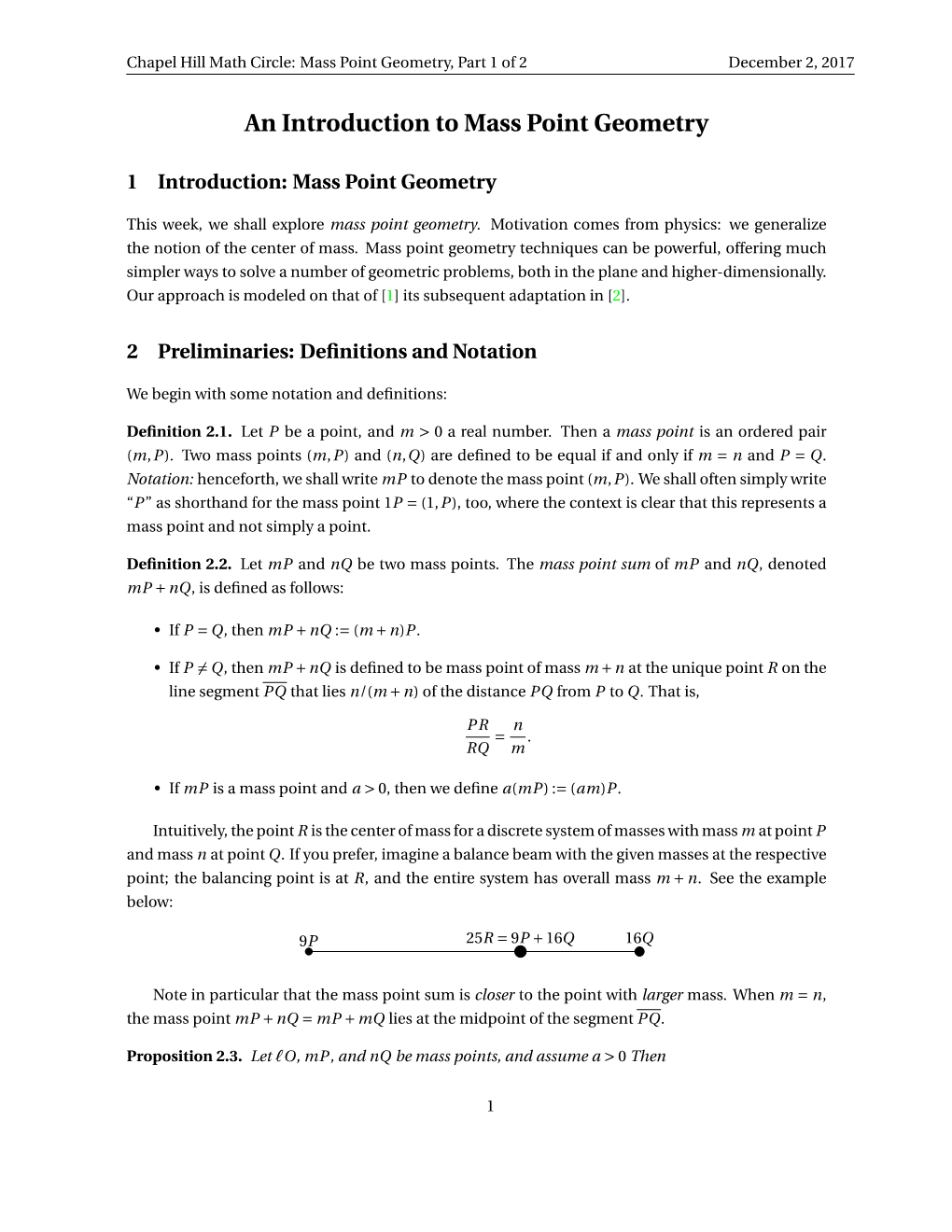 Mass Point Geometry, Part 1 of 2 December 2, 2017