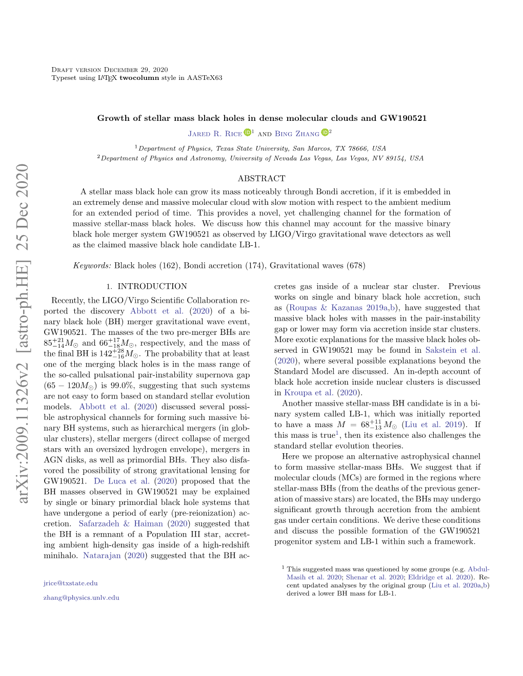 Arxiv:2009.11326V2 [Astro-Ph.HE] 25 Dec 2020