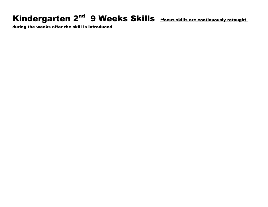 Kindergarten 2Nd 9 Weeks Skills *Focus Skills Are Continuously Retaught During the Weeks