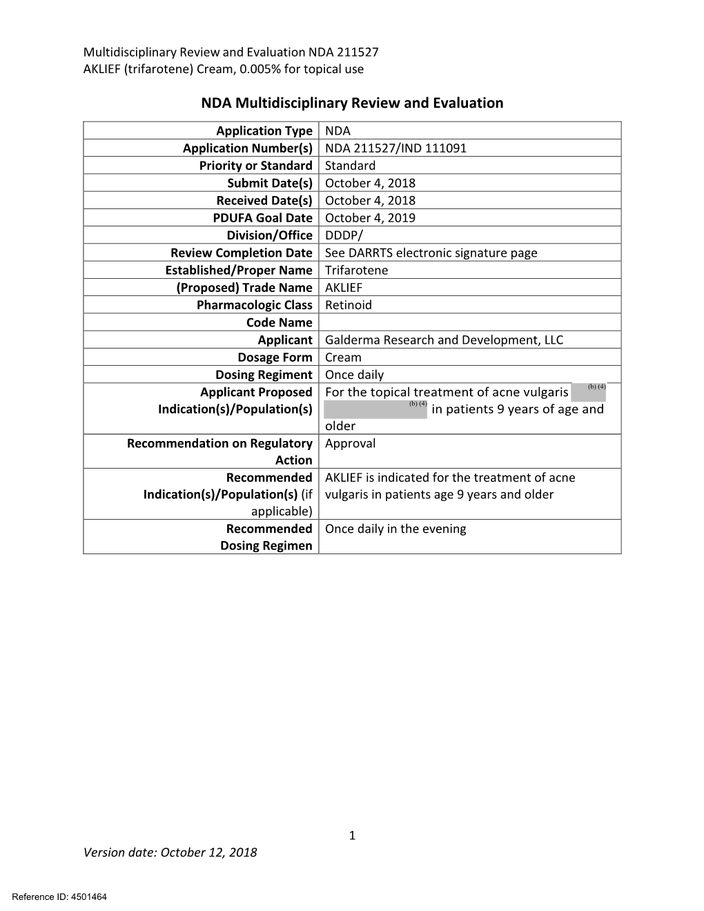 NDA Multidisciplinary Review and Evaluation