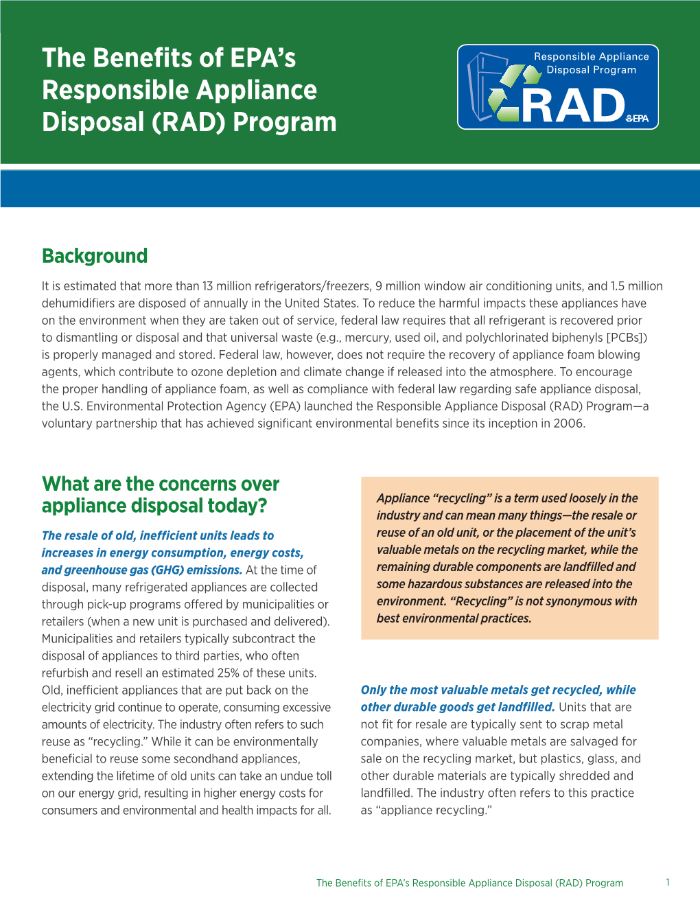 The Benefits of EPA's Responsible Appliance Disposal (RAD) Program