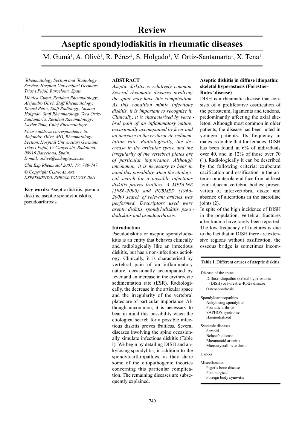 Review Aseptic Spondylodiskitis in Rheumatic Diseases M