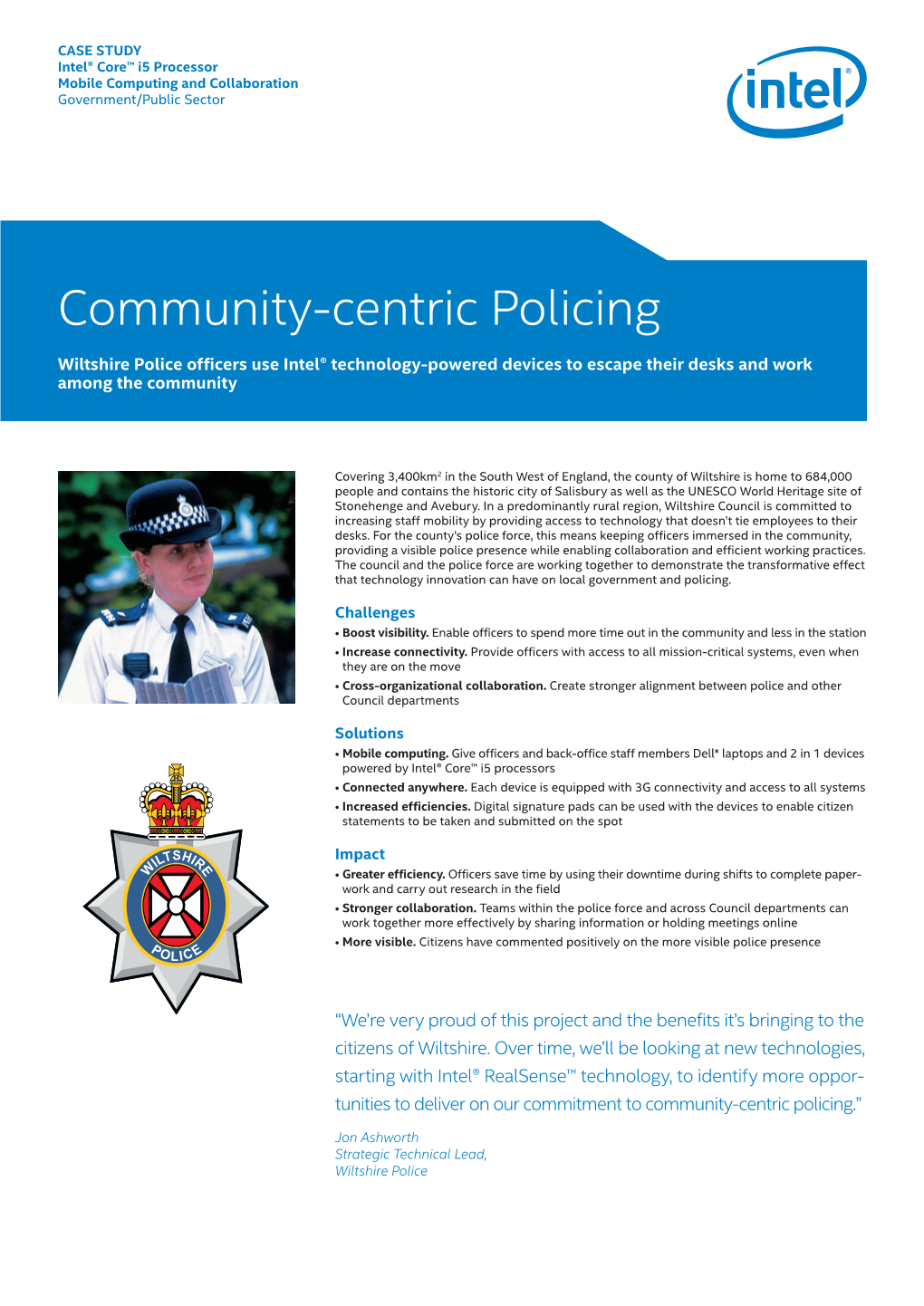 Wiltshire Police Officers Use Intel® Technology-Powered Devices to Escape Their Desks and Work Among the Community