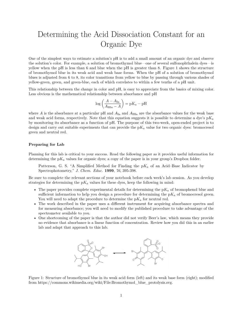 Determining the Acid Dissociation Constant for an Organic Dye