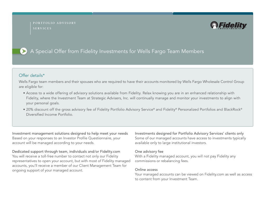 A Special Offer from Fidelity Investments for Wells Fargo Team Members