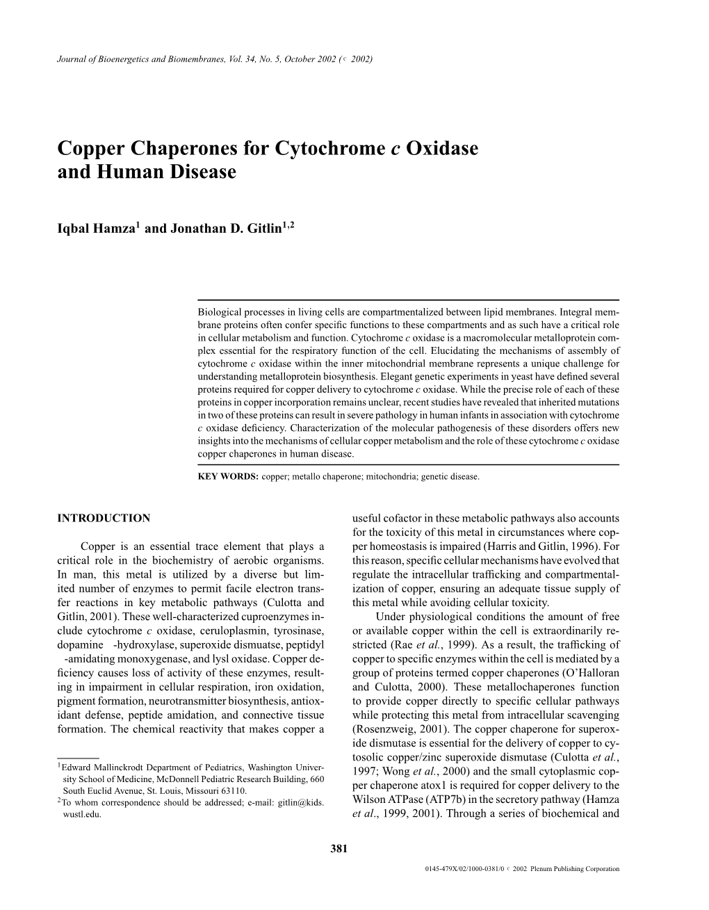 Copper Chaperones for Cytochrome C Oxidase and Human Disease