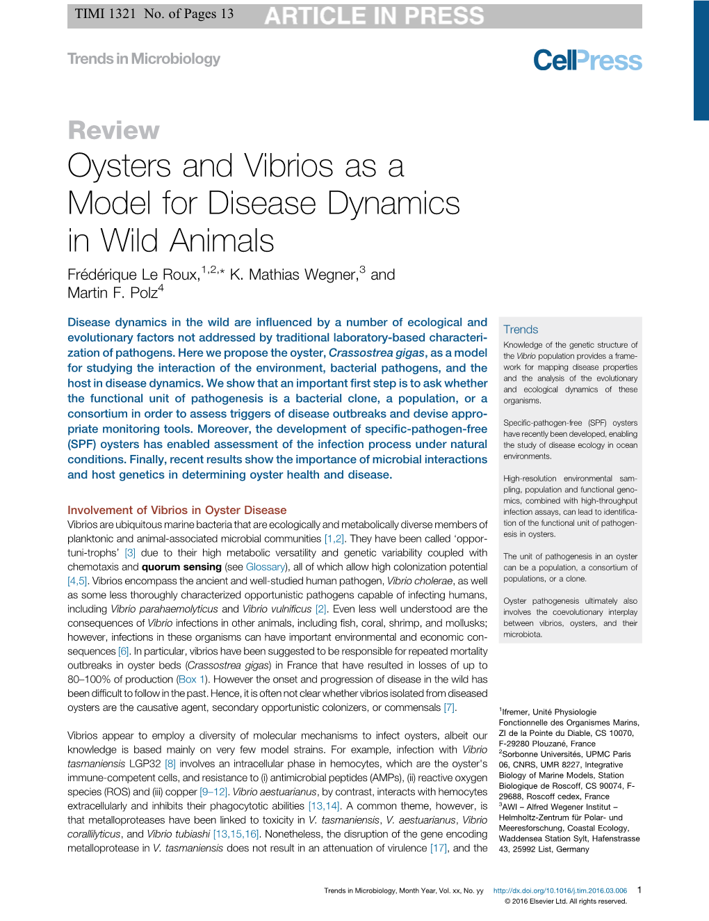 Oysters and Vibrios As a Model for Disease Dynamics in Wild Animals