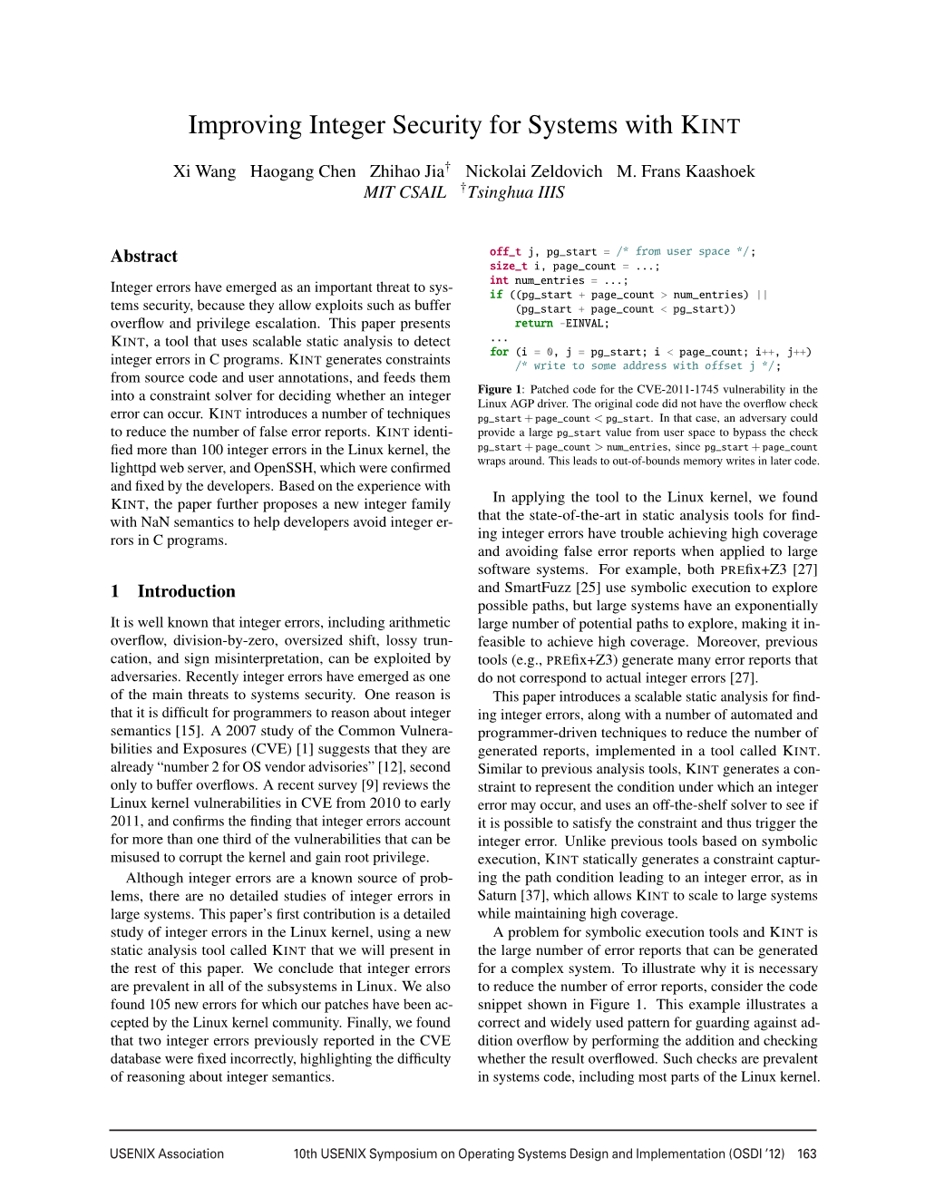 Improving Integer Security for Systems with KINT