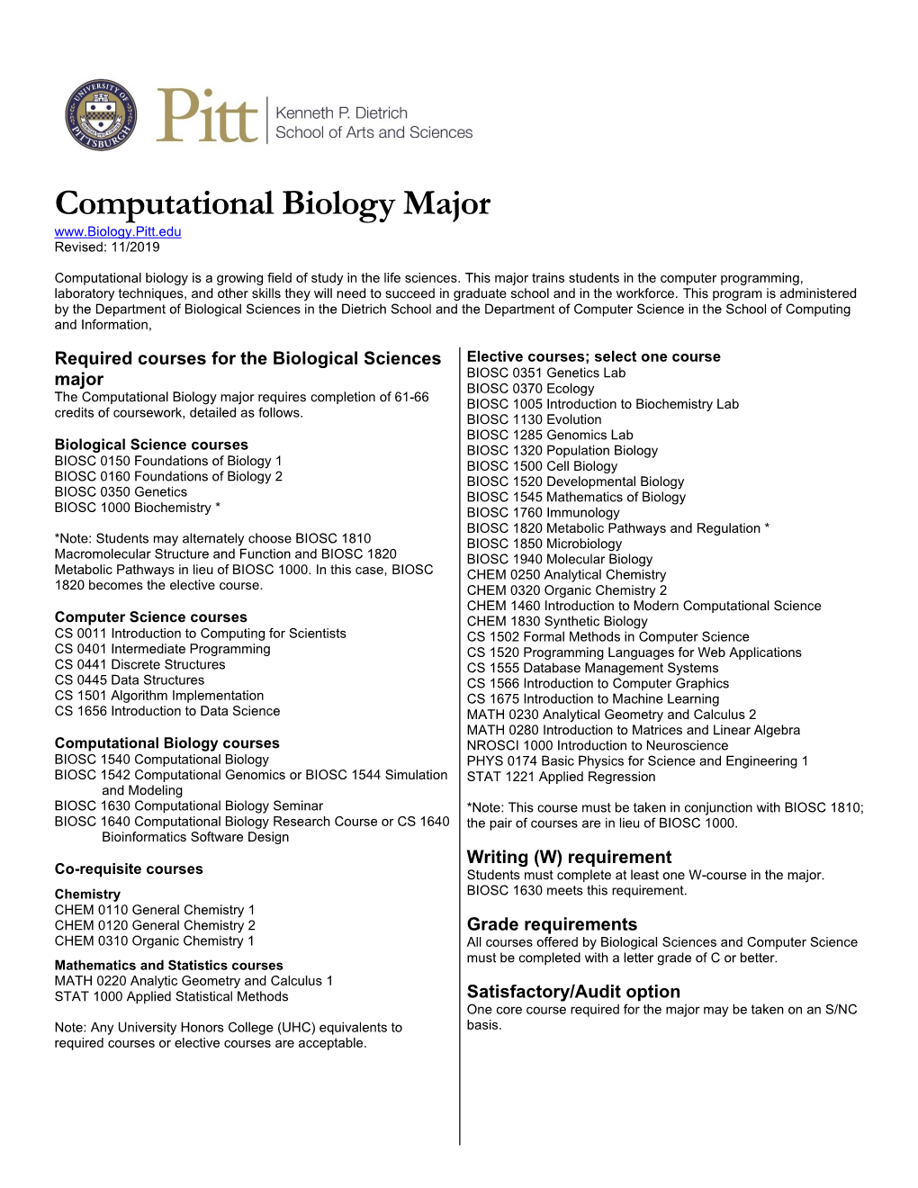 Computational Biology Major Revised: 11/2019