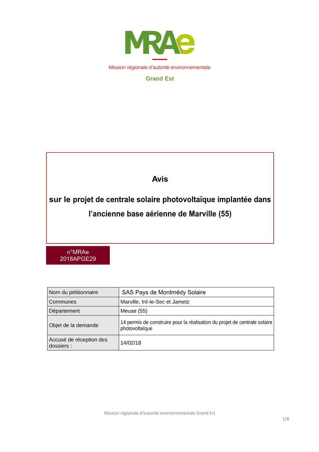 Avis Sur Le Projet De Centrale Solaire Photovoltaïque Implantée