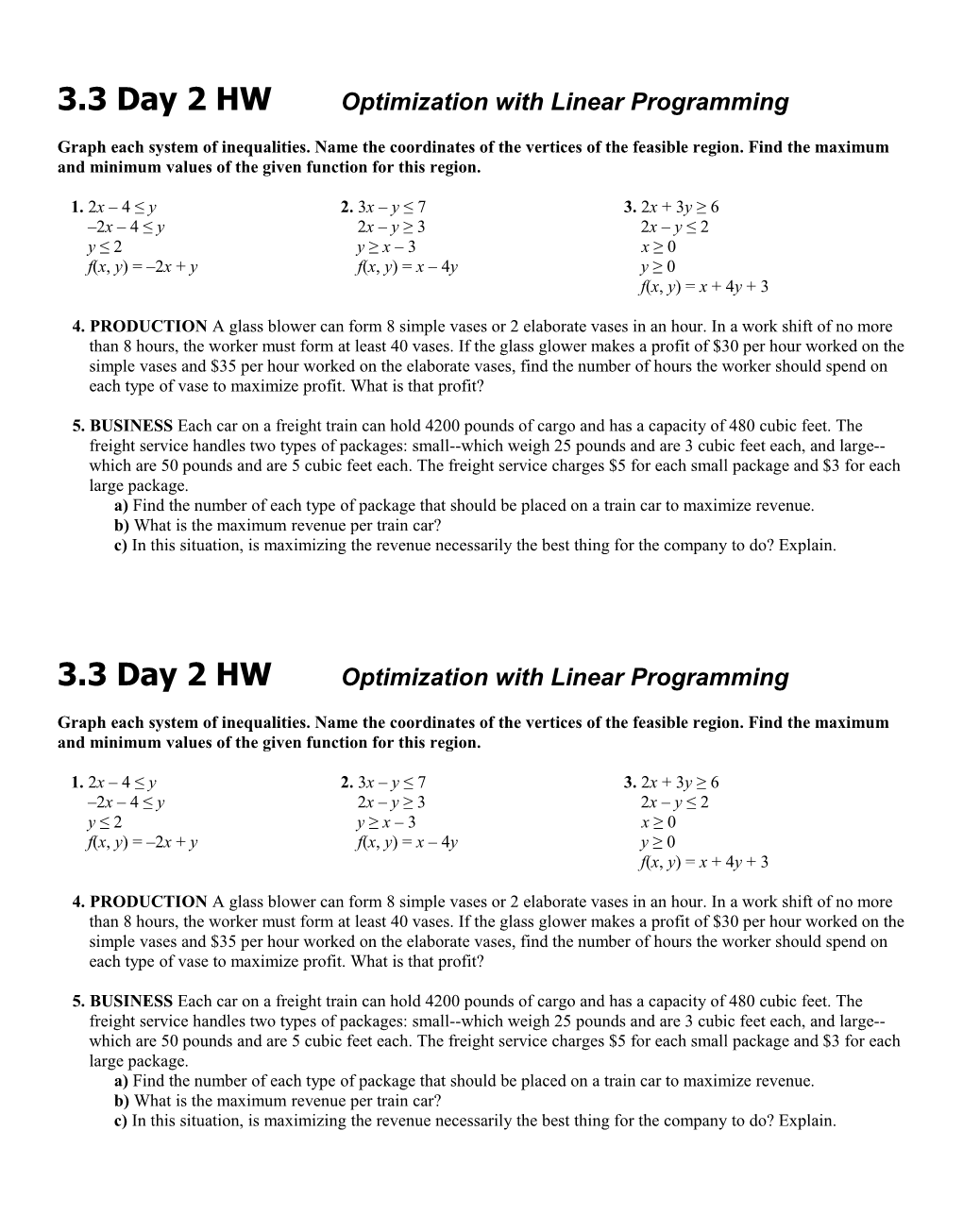 3.3 Day 2 HW Optimization with Linear Programming