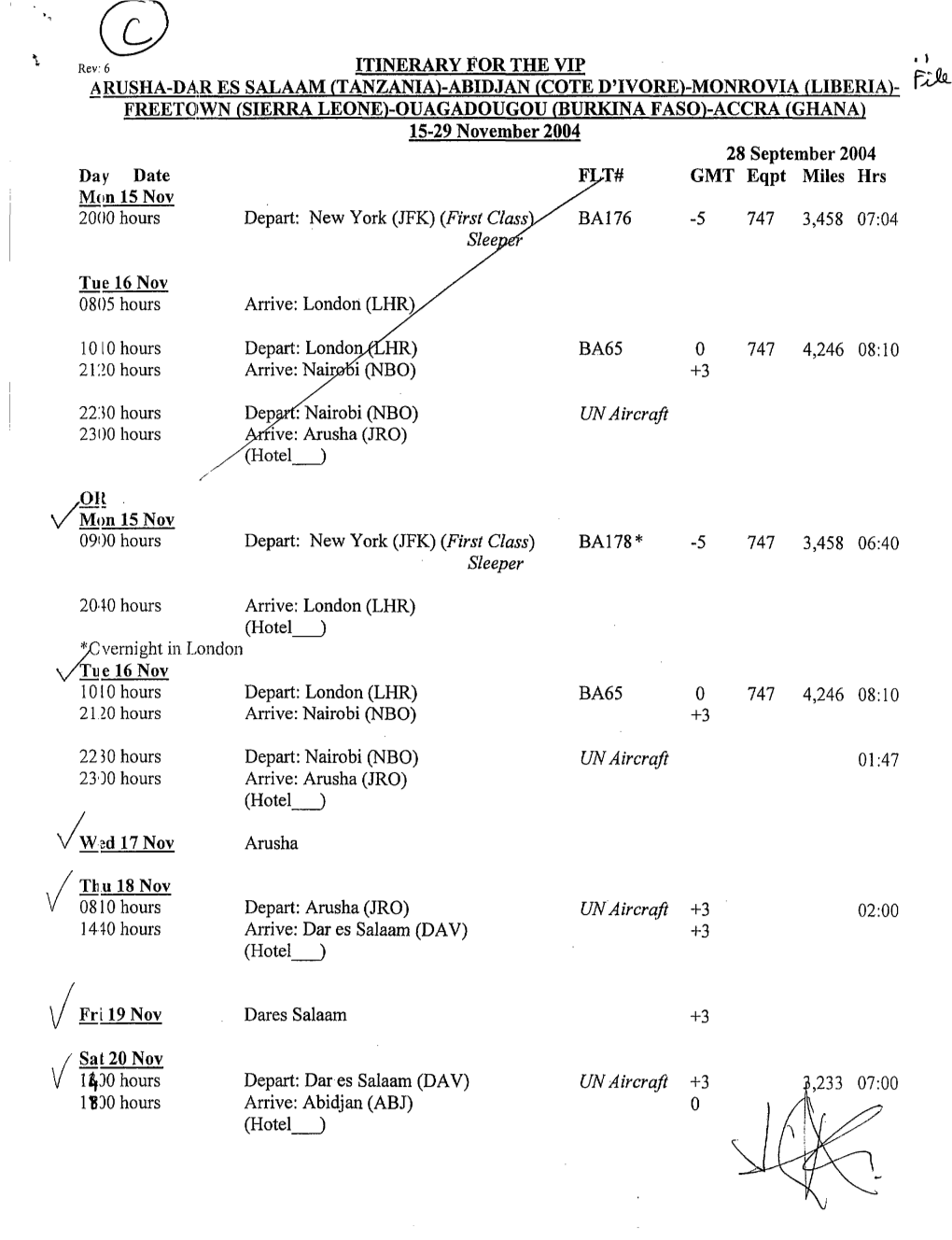 Rev 6 ITINERARY for the VIP ARUSHA-DAR ES SALAAM