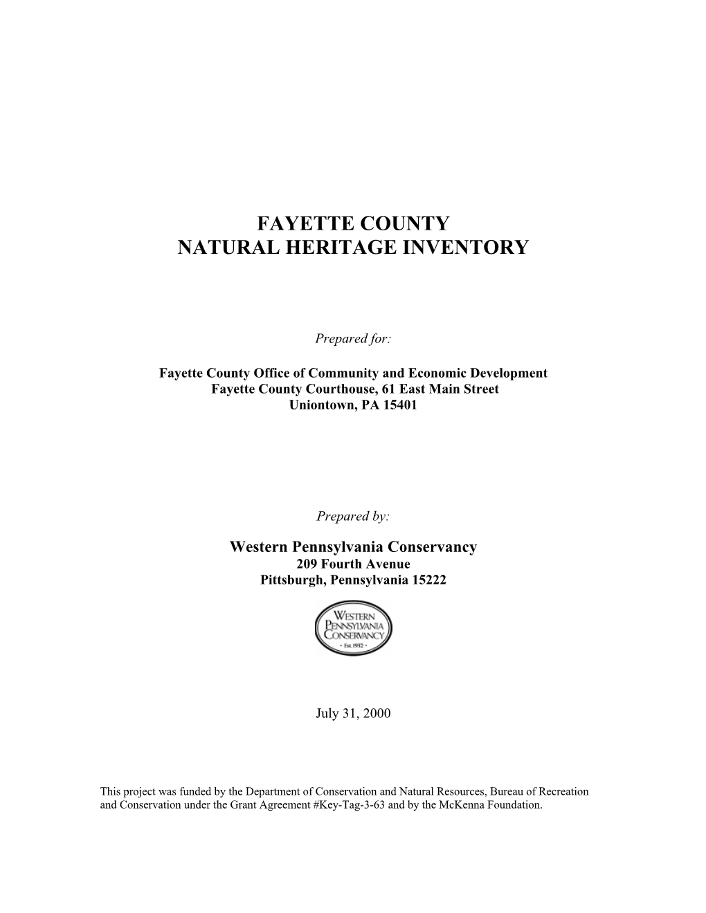 Fayette County Natural Heritage Inventory, 2000