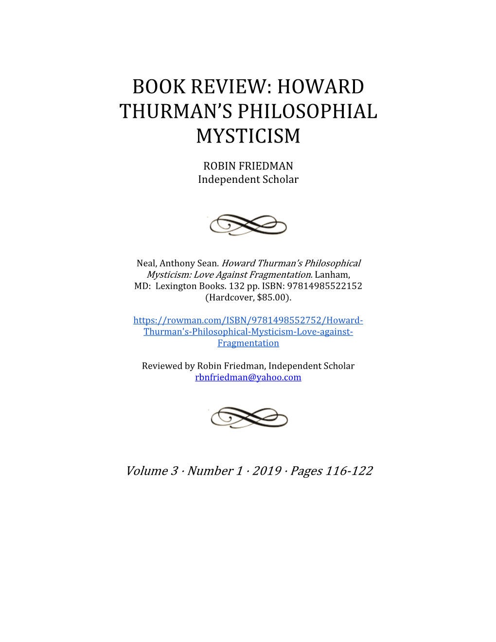 Howard Thurman's Philosophial Mysticism