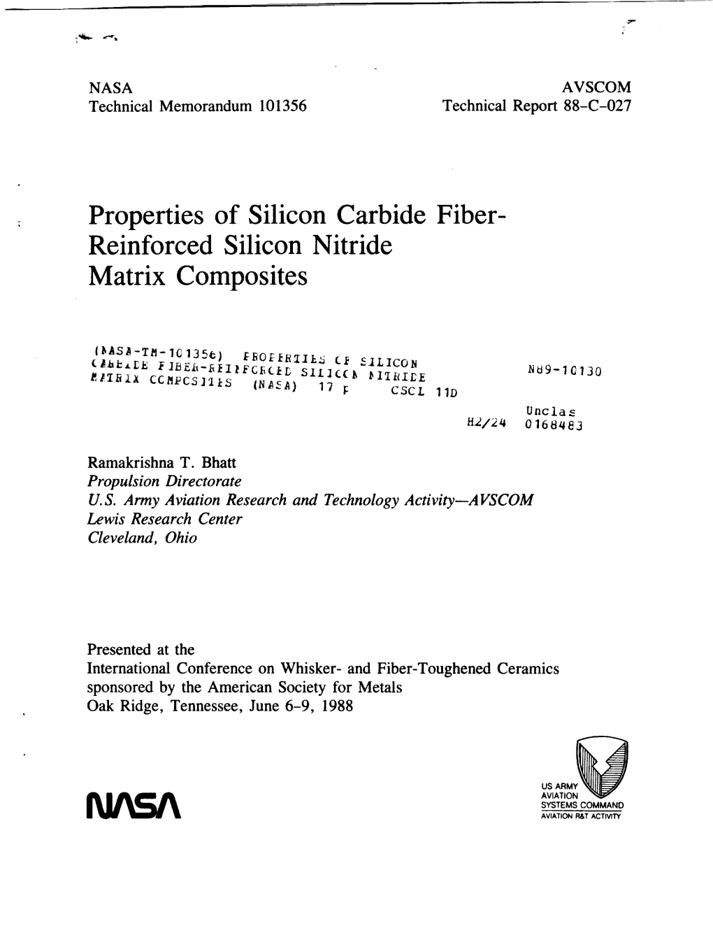 Properties of Silicon Carbide Fiber- Reinforced Silicon Nitride Matrix Composites