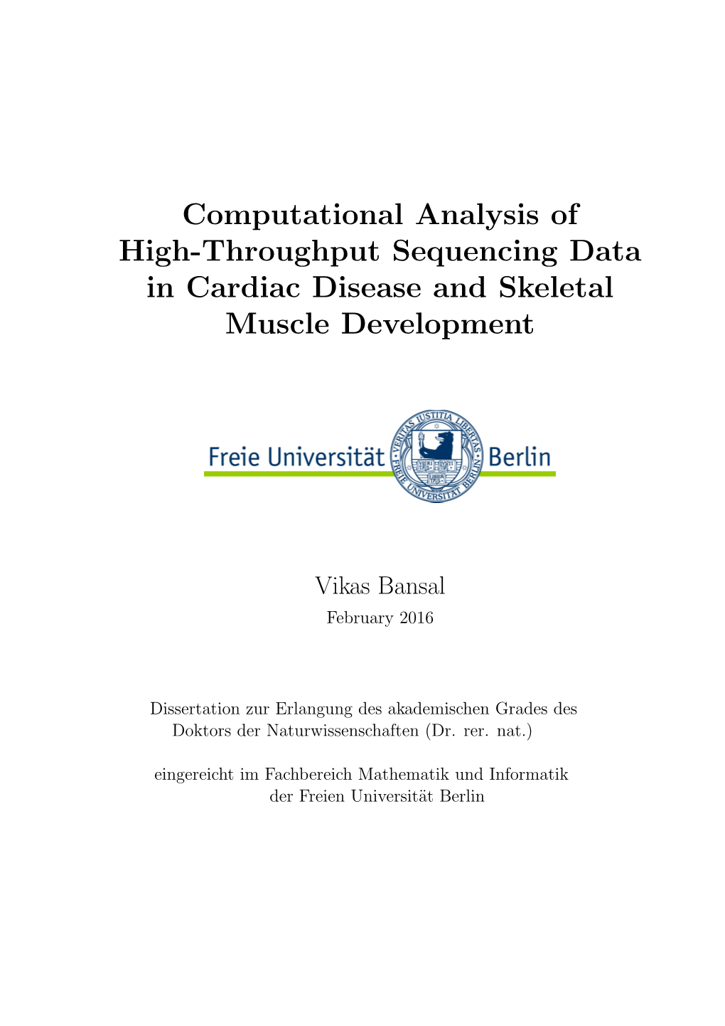 Computational Analysis of High-Throughput Sequencing Data in Cardiac Disease and Skeletal Muscle Development