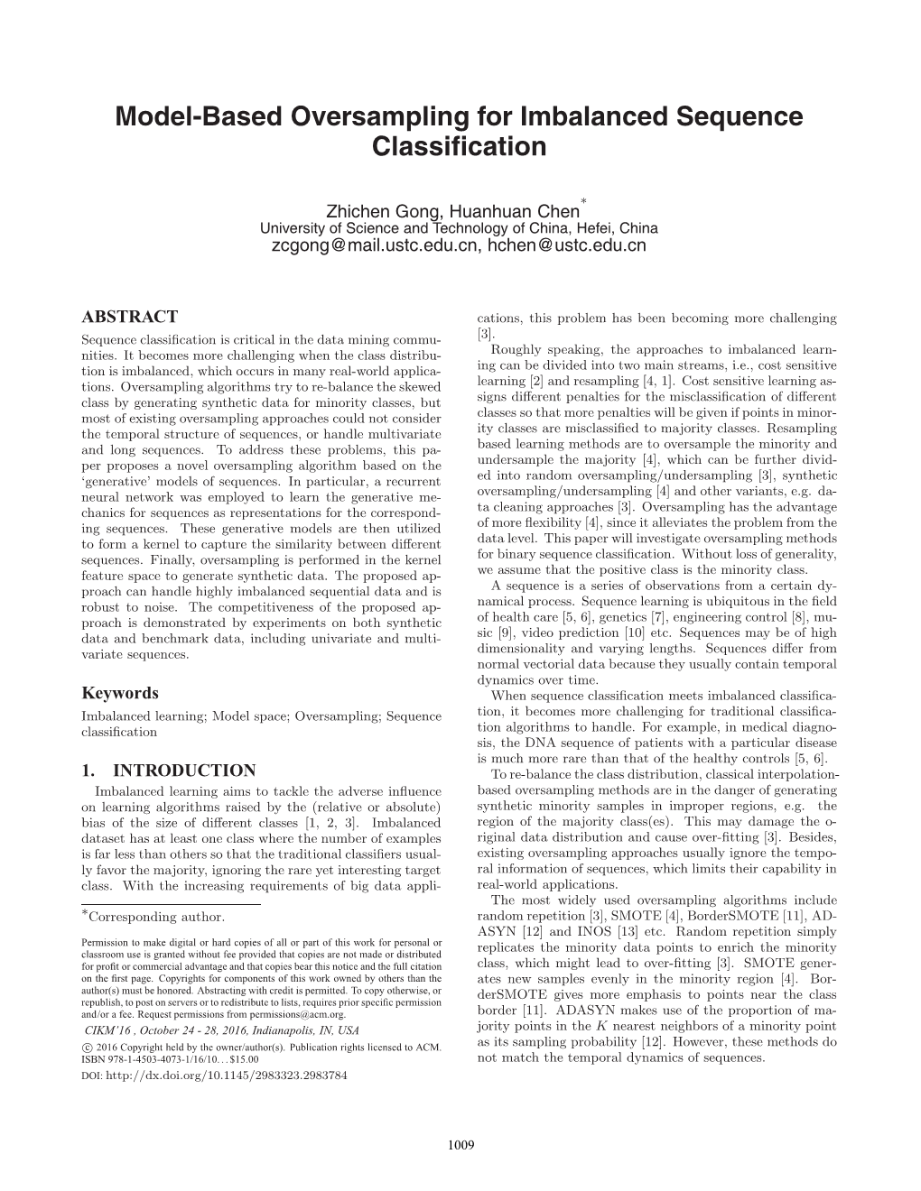 Model-Based Oversampling for Imbalanced Sequence Classification