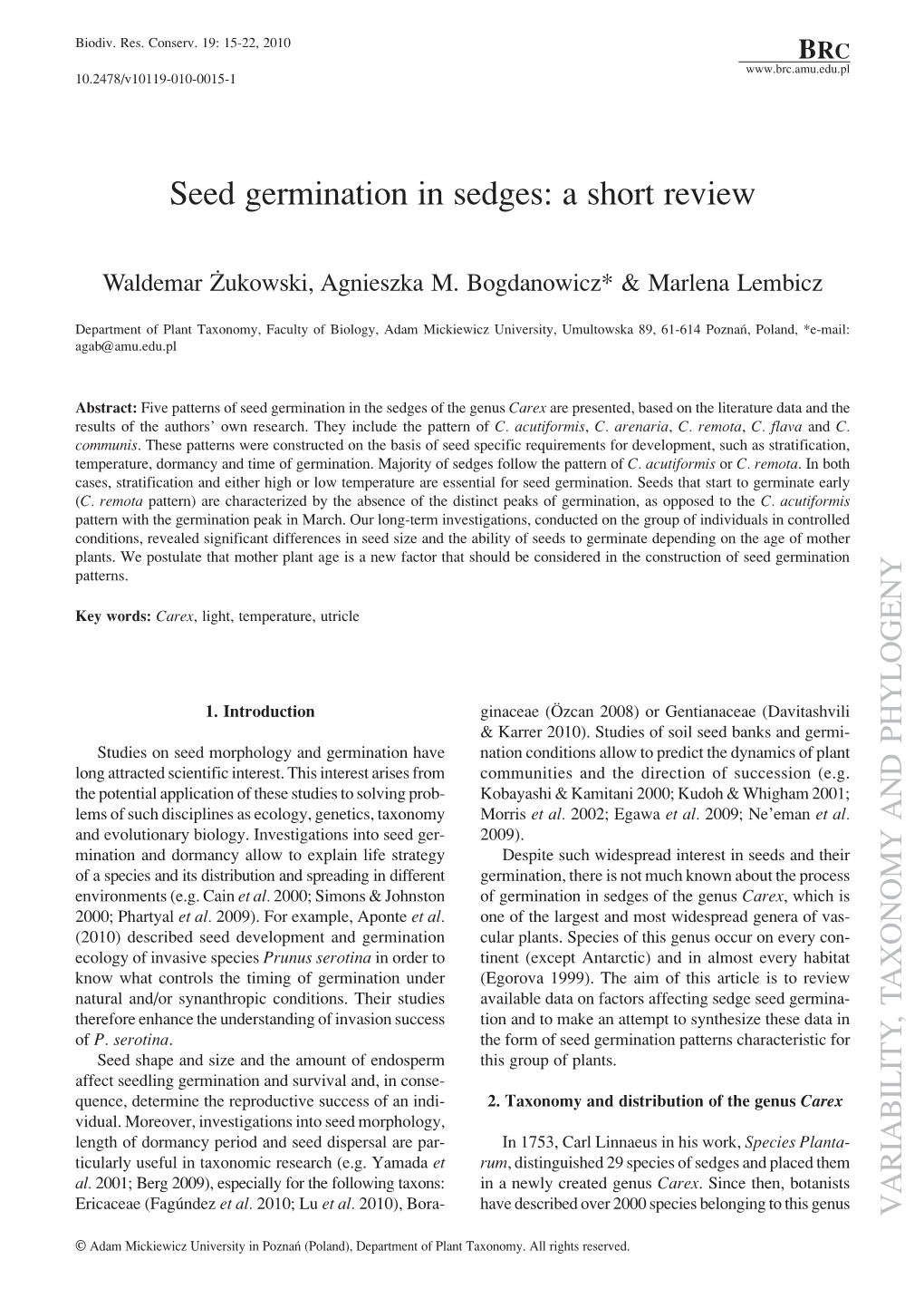 Seed Germination in Sedges: a Short Review