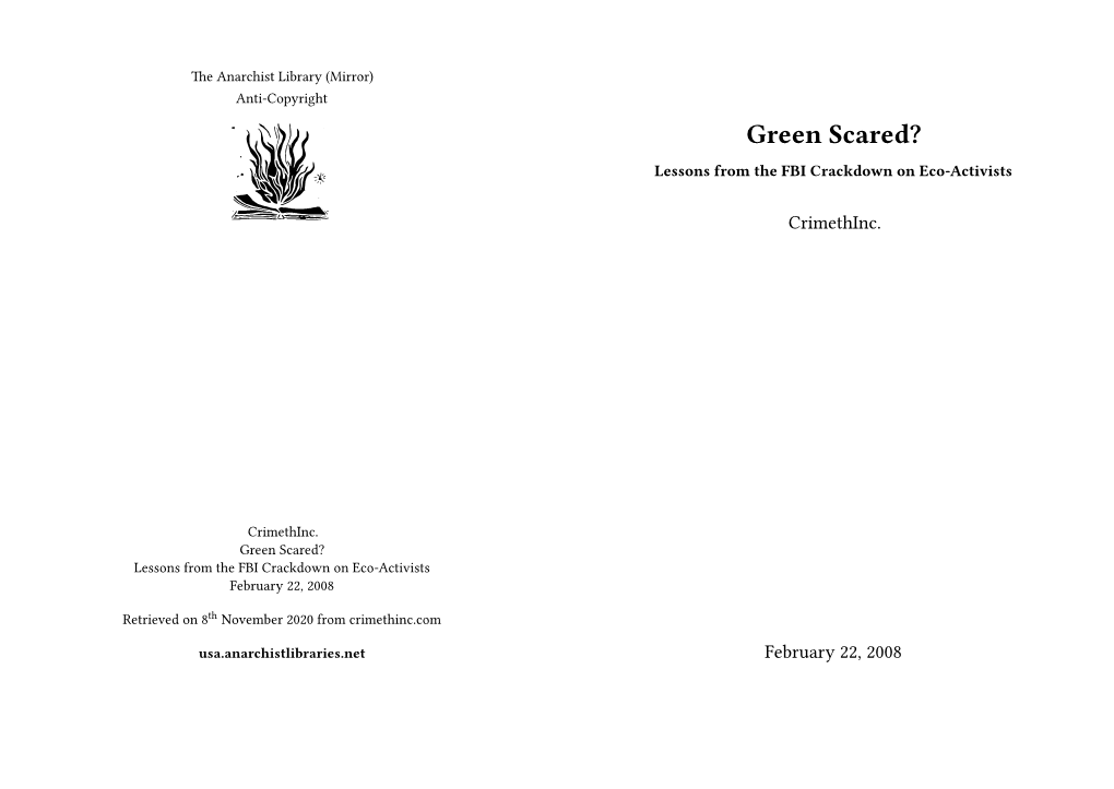 Green Scared? Lessons from the FBI Crackdown on Eco-Activists