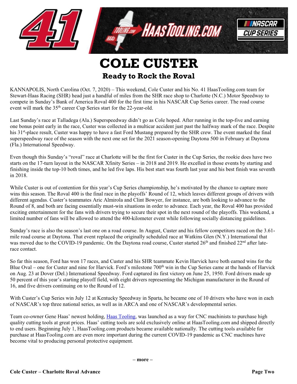 COLE CUSTER Ready to Rock the Roval