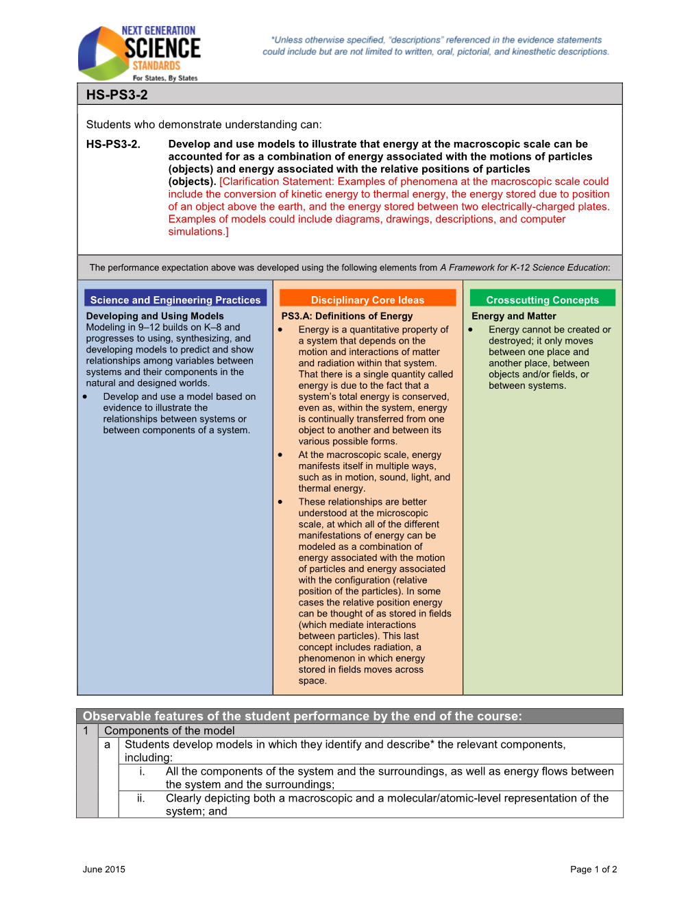 HS-PS3-2 Evidence Statements