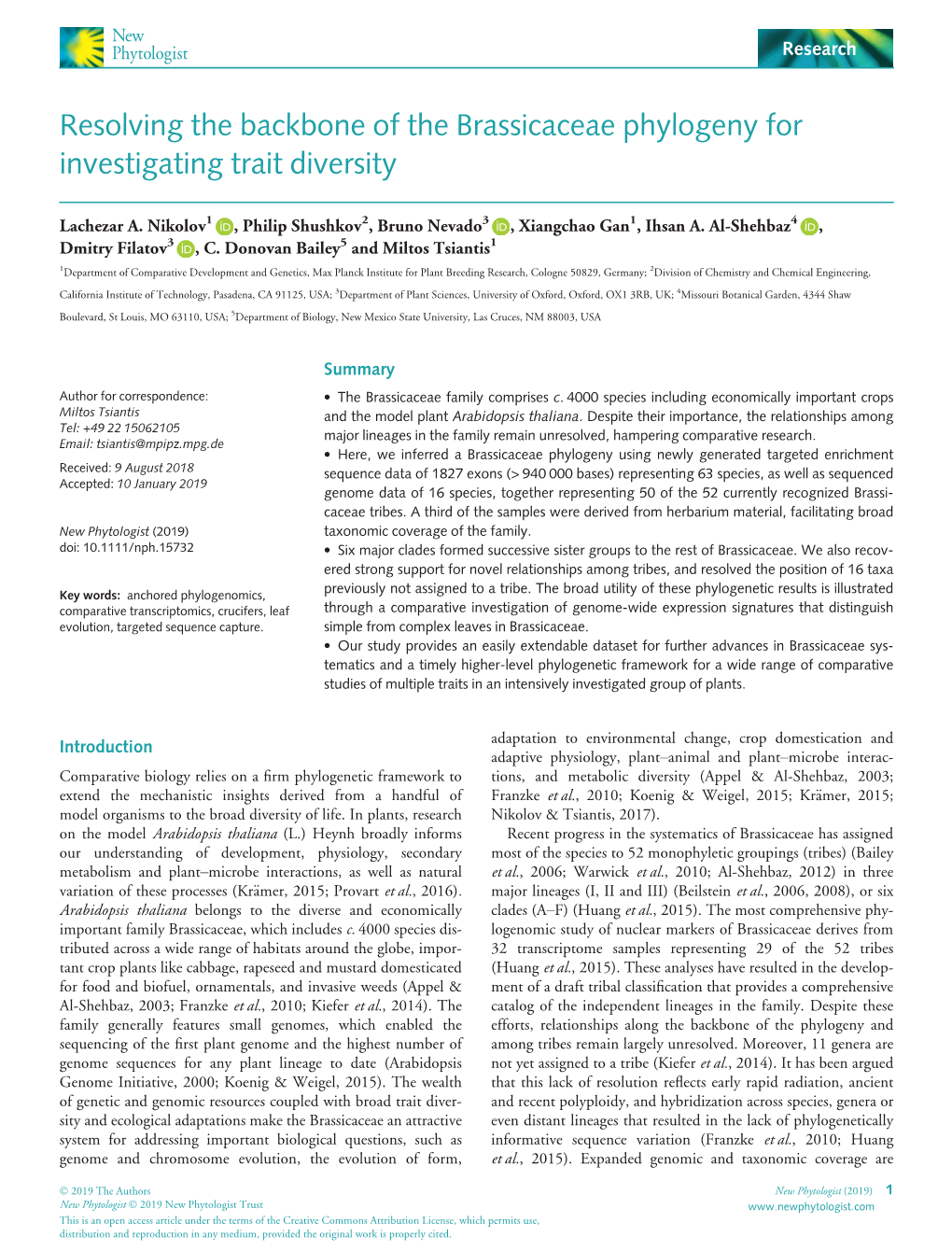 Resolving the Backbone of the Brassicaceae Phylogeny for Investigating Trait Diversity